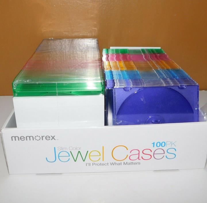 Lot of 93/100 New Memorex Single Slim Multi Color CD DVD Jewel Case Boxes