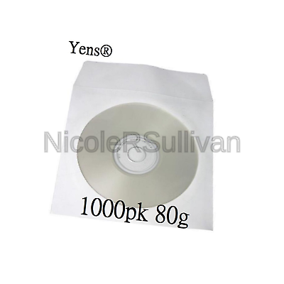 Yens 1000 pcs White CD DVD Paper Sleeves Envelopes with Flap and Clear Window