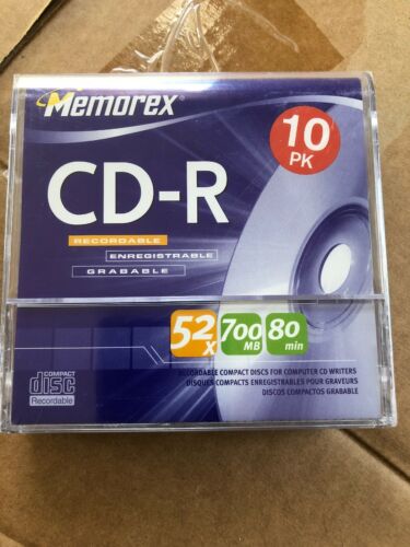 Memorex CD R 10 Pack with Protective Sleeves 52x 700mb 80min Blank Recordable