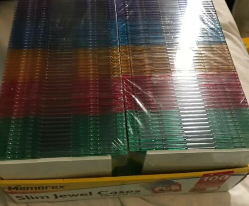 Memorex Slim Jewel CD Cases 100 pack Multi Colors MINT Sealed G1