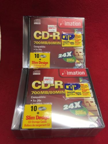 2-10 CD-R Imation 24x 700 MB/80 MIN Plus 10 Slim Design Jewel Storage Cases~NIB
