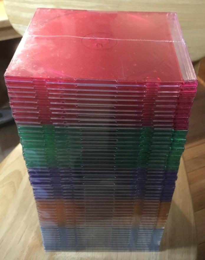 50 NEW SLIM JEWEL CASES, MULTI COLOR STORAGE FOR CD'S AND DVD'S