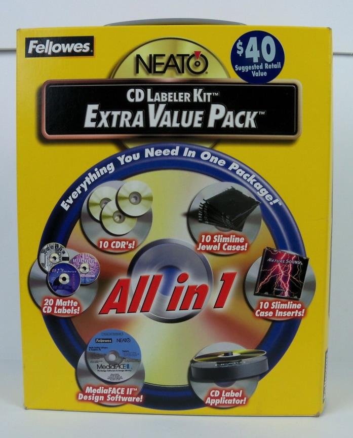 Vintage 2001 Fellowes NEATO CD Labeler Kit Extra Value Pack New In Package