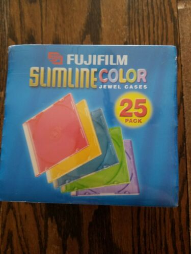 New Fujifilm Slimline Color CD DVD cover Jewel Cases 25 pk Thin Storage Case