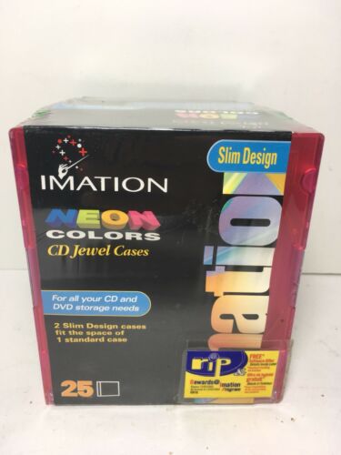 Imation 25 Slim Design CD/DVD Jewel Cases Neon Colors New