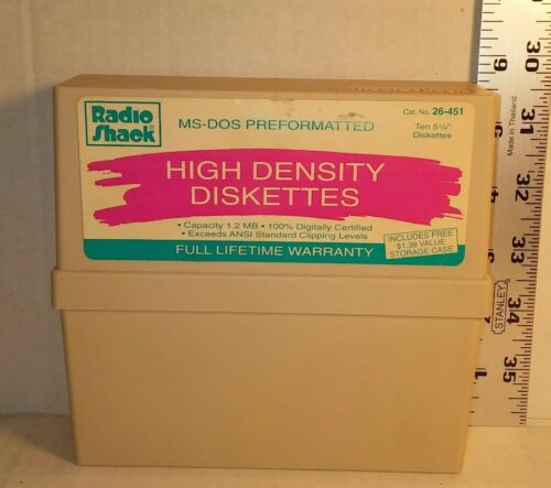 Radio Shack High Density 5.25 Diskettes 10 Pack & Storage Case 1.2 MB Pre-owned