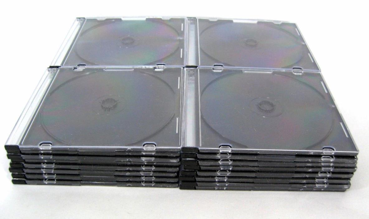 Lot 32 Slim Thin Line CD/DVD JEWEL CASES Black Plastic Back & Insert EXPEDITED