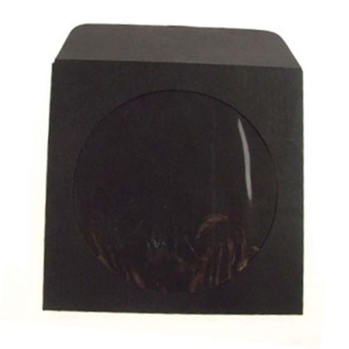 1000 CD DVD BLURAY Black Color Paper Sleeves with Clear Window and Flap Envelope