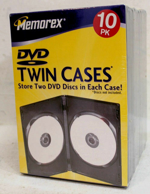10 Pack Memorex Standard DVD Movie Cases Twin Black Holds 2 CD Black Jewel Cases