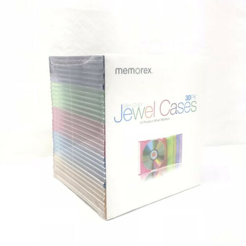 Memorex 30 Pack Slim Color Jewel Cases CD DVD Storage 5mm Assorted Colors NEW