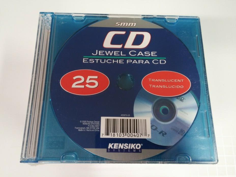 Pack of 25 Kensiko 5mm CD Slim Jewel Cases, Translucent, Sealed