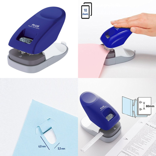 Japan Sheets Staple Free Stapler Paper Schreibtischmodell Clinch 10 Pages BLUE S