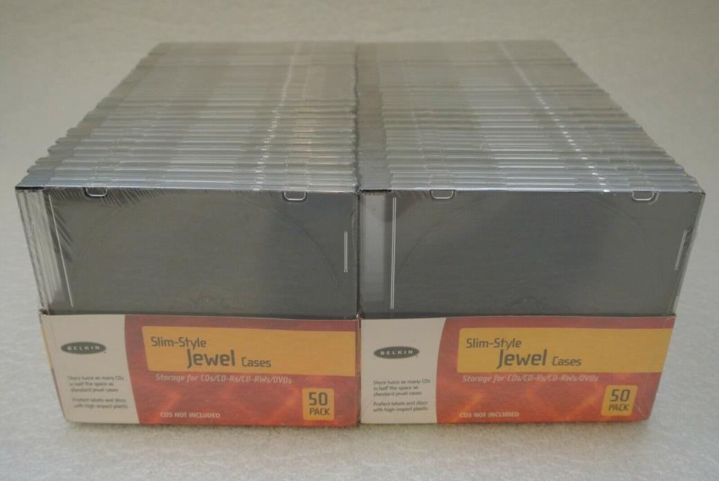 Belkin Slim Style Plastic Jewel Cases 100 (2 x 50) Pack DVD or CD's Storage NOS