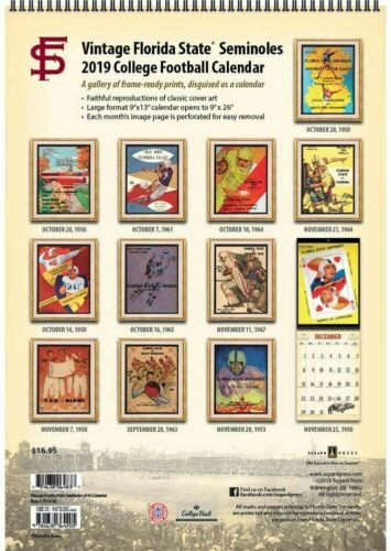 12 9x12 FSU Florida State Vintage Program Art Covers and 2019 Wall Calendar New