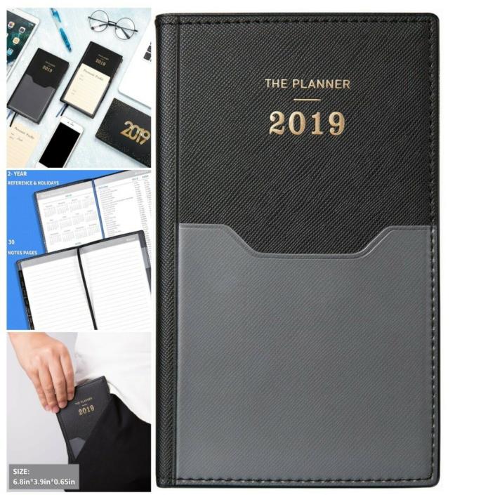 Weekly Monthly Pocket Planner 2019 Calendar Mini with Pen Holder Cover Pocket