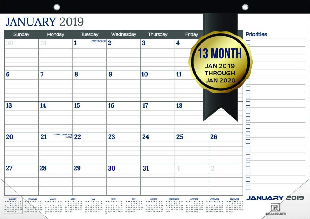 Professional 2019 Desk Calendar: Large Monthly Pages - 11