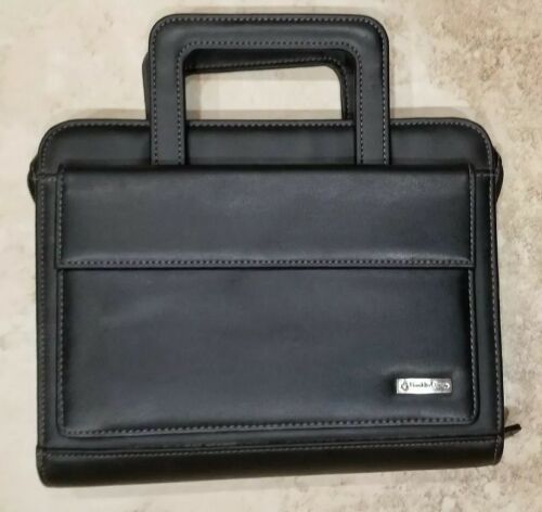 Franklin covey binder planner retractable handles, new black leather