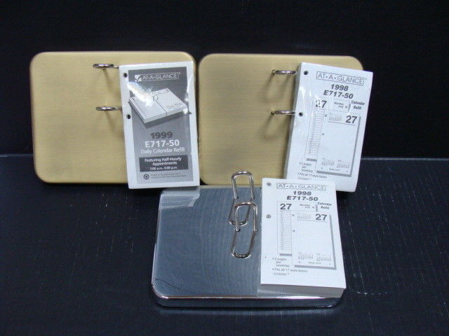 3 AT-A-GLANCE E717-50 BRUSHED BRASS BRONZE TONE Calendar DESK BASE & Silver Tone