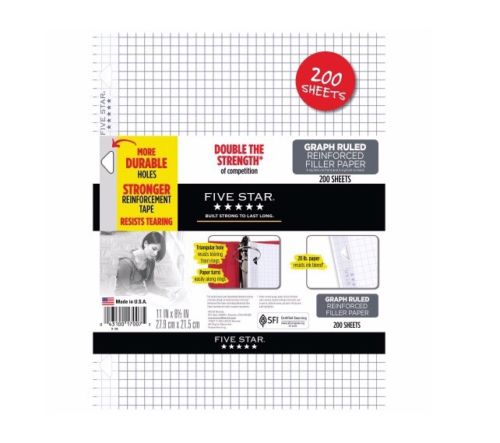 Five Star Graph Ruled Filler Paper Reinforced 200 Count White