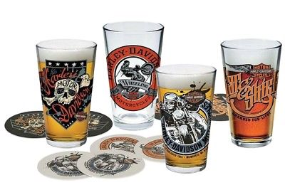 Harley-Davidson Free Wheeling Pint Glass Set | Four Glasses & Eig