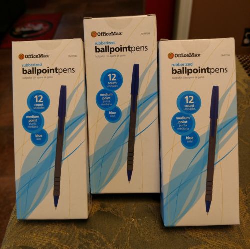 3 PACKS - 36 COUNT / RUBERIZED BALL POINT PENS. MEDIUM BLUE .