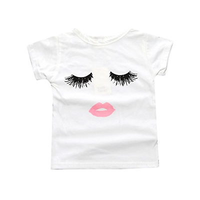 Baby Girls Eyelashes Lips Short Sleeve BFF White T-Shirt Tops Tee