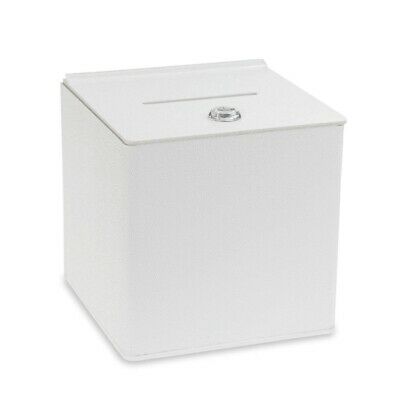 Source One white Cube donation box with cam lock Tip registration Raffle Bin