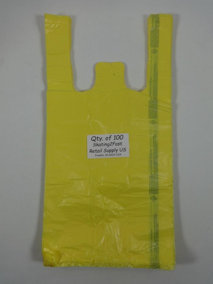100 Qty. Yellow Plastic T-Shirt Retail Shopping Bags w/ Handles 8