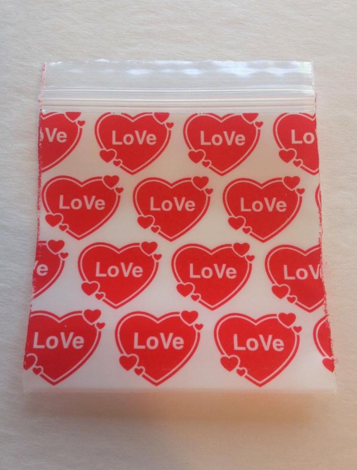 100pcs Ziplock Plastic Bags 2x2 Red & White, Love Hearts (Ziploc Poly Bag) 2020