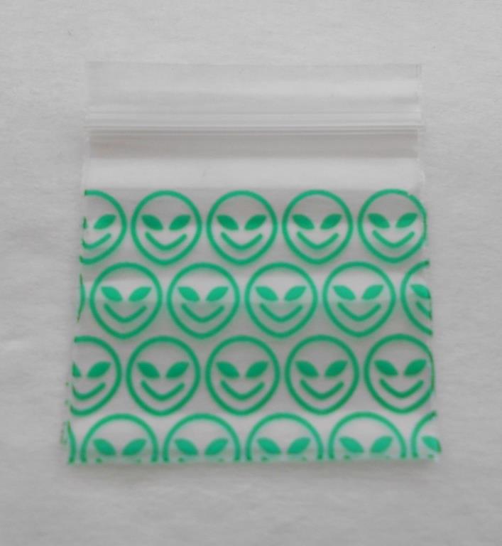 100pcs Ziplock Plastic Bags 1.5x1.5 Green Happy Alien Face(Ziploc Poly Bag) 1515