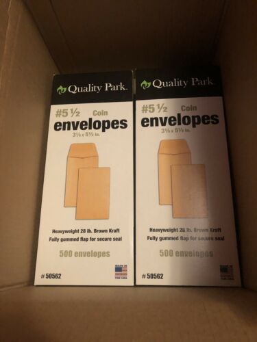 2 Boxes Quality Park 50562 Kraft Coin and Small Parts Envelope Side Seam #5 1/2