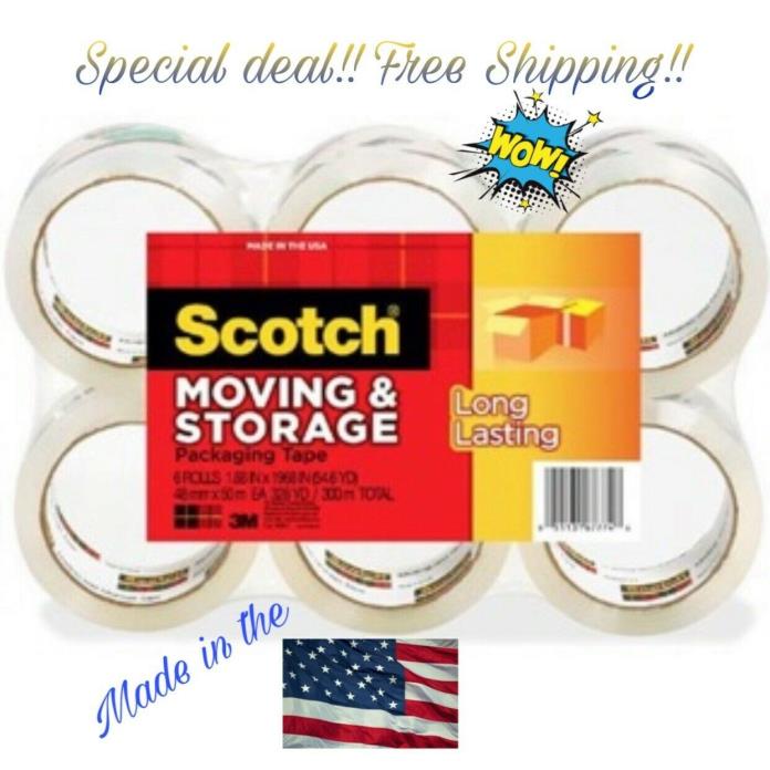 Scotch 3M Storage Packing Tape - 6 Rolls Heavy Duty Shipping Packaging