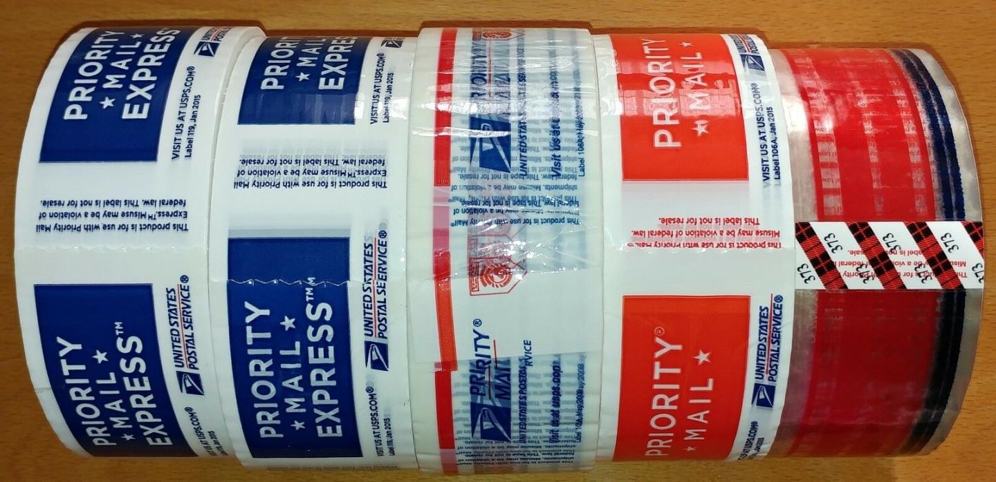 5 ROLL USPS EXPRESS MAIL PRIORITY TAPE JAN 2015 119 NOV 2018 A106 CLEAR BLUE RED