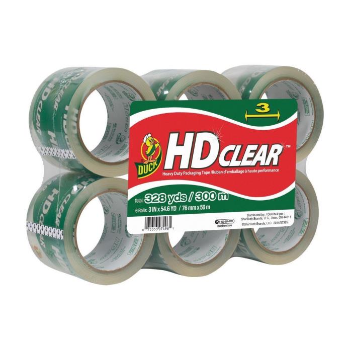 Duck HD Clear Heavy Duty Packaging Tape, 6 Rolls, 3 Inch x 54.6 Yard (307352)