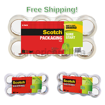 Scotch Sure Start Shipping Packaging Tape, 1.88 in. x 54.6 yds., Clear, 8 Rol...