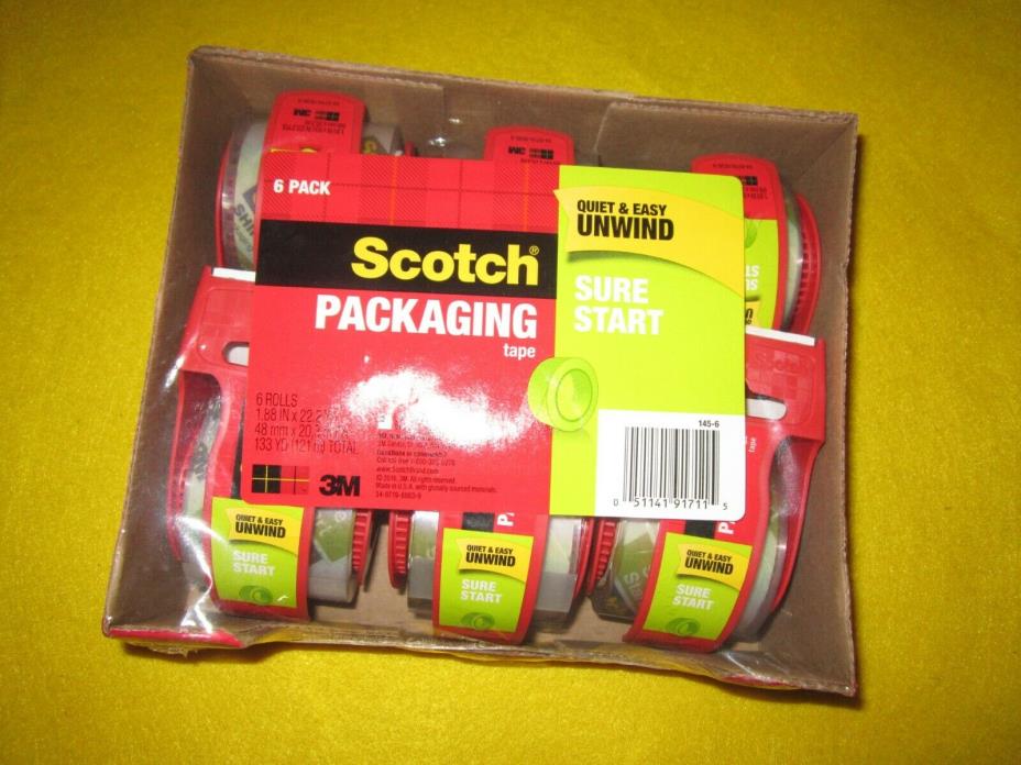 Scotch Packing Tape 6 Pack Quiet & Easy Unwind Sure Start 1.88 In x 22.2 Yd 3M
