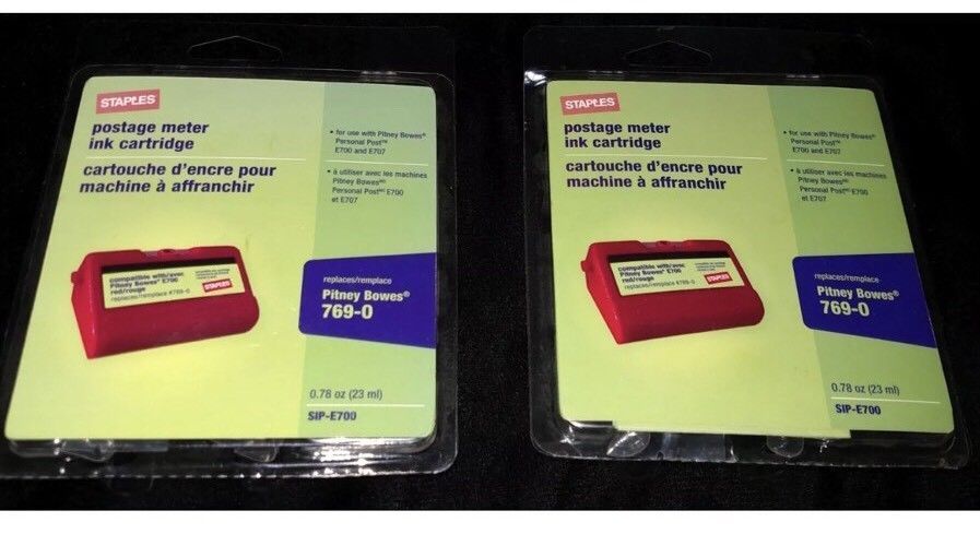 Lot Of 2 NIP Staples Postage Meter Ink Cartridges Pitney Bowes 769-0 E700 E707