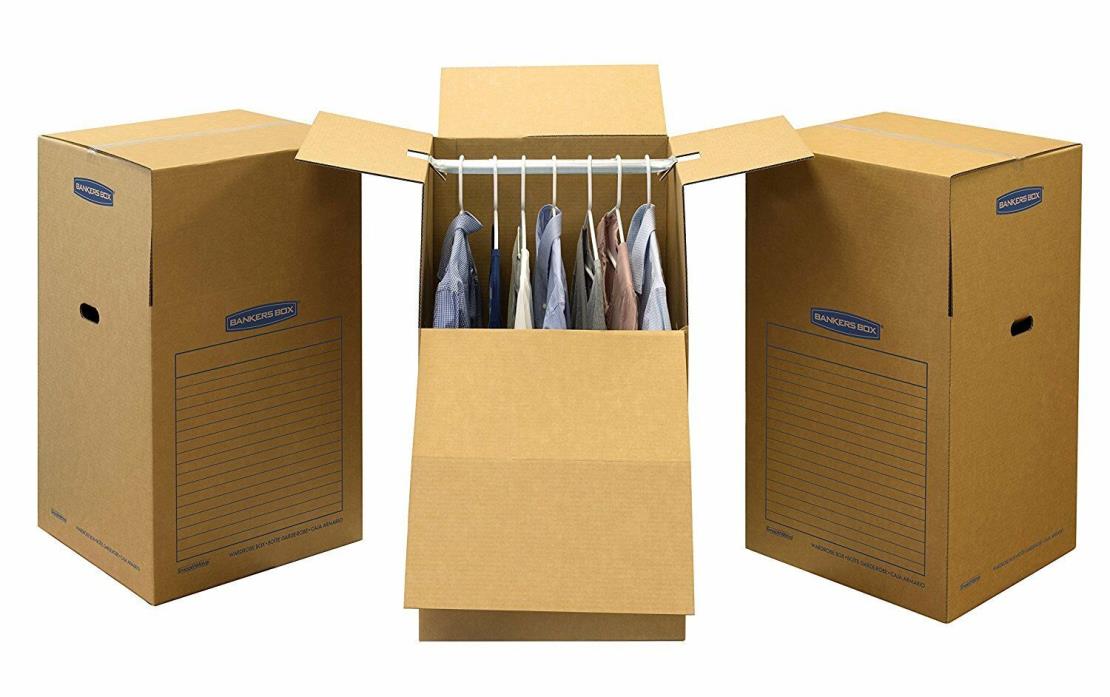 (6) Bankers Box SmoothMove Wardrobe Moving Boxes, Tall, 24 x 24 x 40 Inches