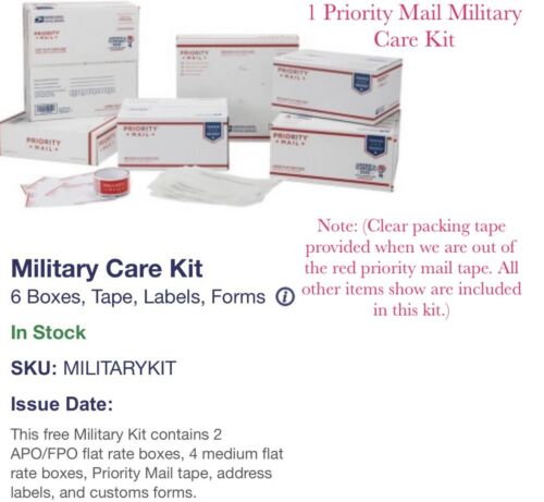 Priority Mail Military Care Kit Lot - Packing Boxes, Packing Tape, Labels, Etc.