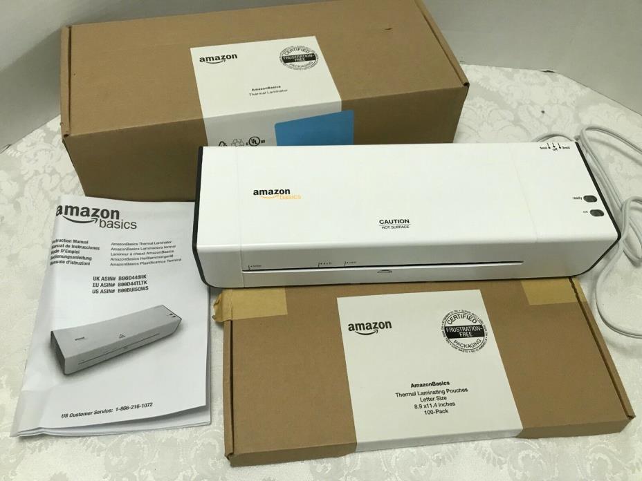 Amazon Basics Thermal Laminator New in Open Box + 100 Letter Size Pouches NIB