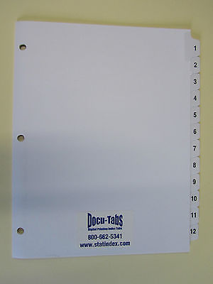 # 1-12 Numbered index tab dividers, 500 SETS $1.76 per set   3 HOLES