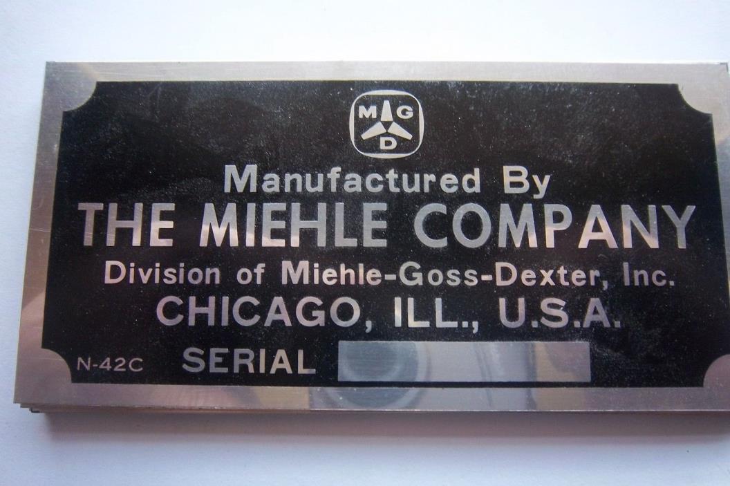 LETTERPRESS MIEHLE CO  SERIAL NUMBER PLATE