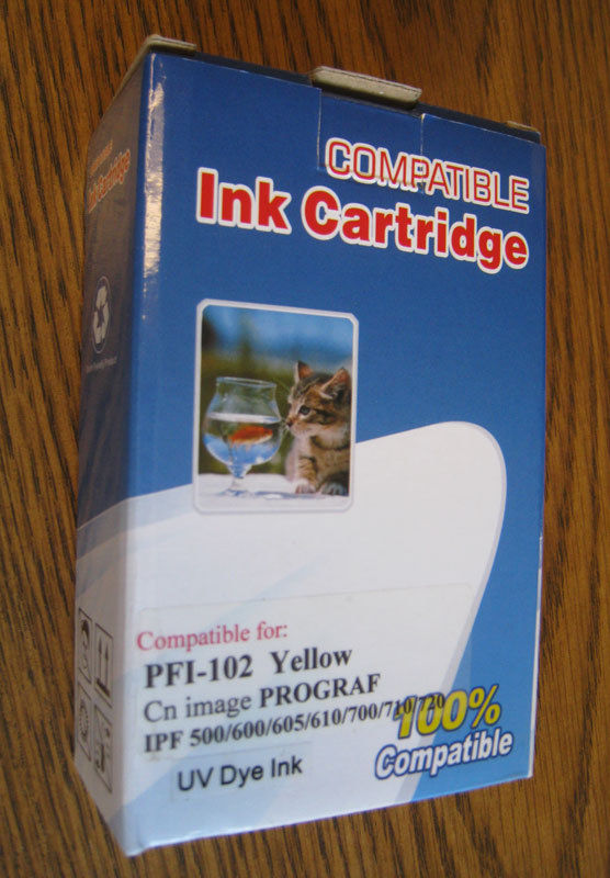 Yellow Compatible ink cartridge PFI-102 .  New, unopened box.