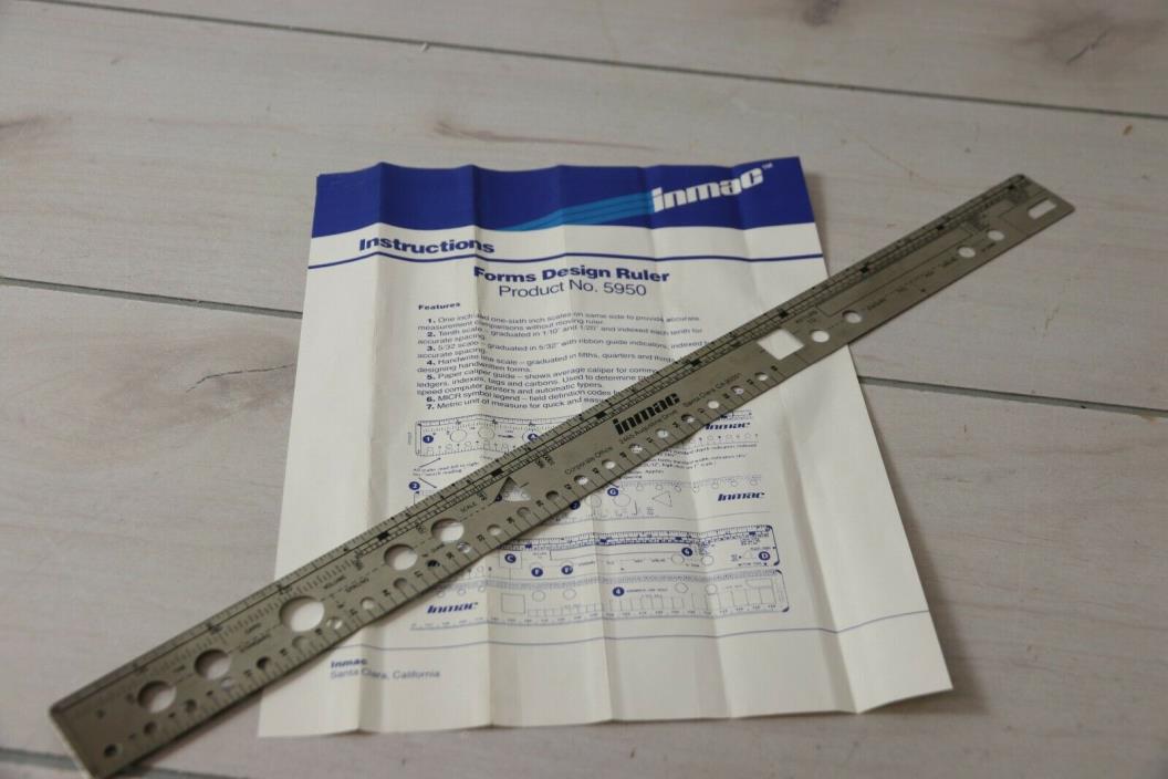 Inmac Forms Design Ruler No.5950 Scale Template Caliper Metal USA Graduated