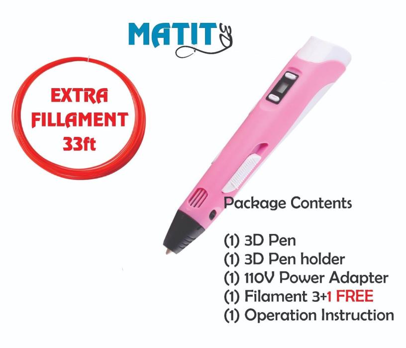Matit Professional Drawing 3D Printing Pen + Filaments + 33ft Extra Filament