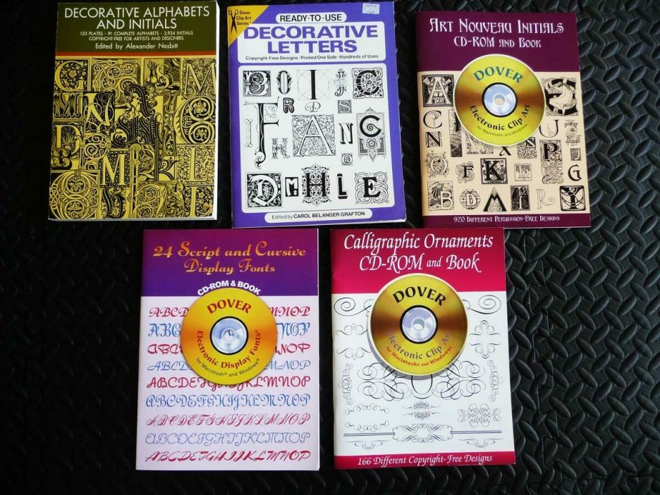 3 New DOVER FONT & INITIAL Clip Art CD-ROMS plus 2 Decorative Letter books