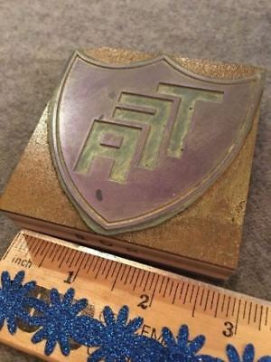 Vintage Letterpress Printers Block T F A TFA Badge Shield Logo Medallion Type