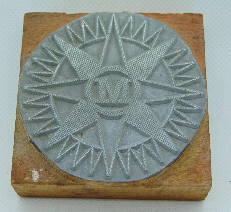 Vintage Printing Letterpress Printers Block Letter M Fancy Star Boarded