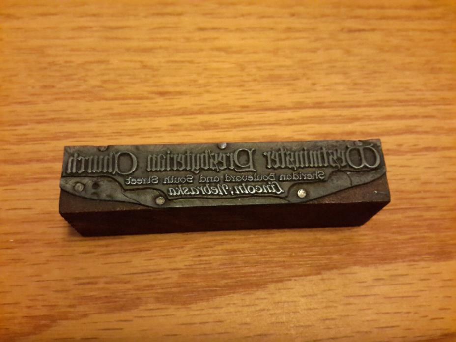 Vintage Printing Letterpress Printers Block Wesminster Presbyterian Church