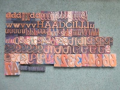 Lot of 133 Letterpress Wood Type Print Printers Blocks Alphabet Numbers Metal